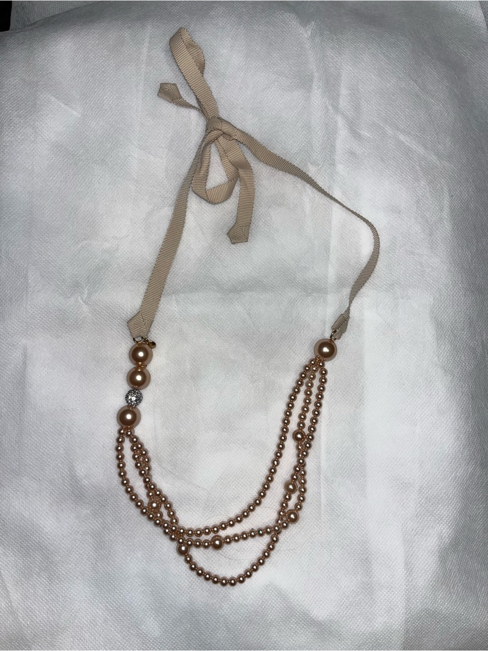 J. Crew Champagne Pearl Multi-Strand Ribbon Necklace